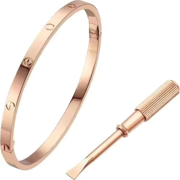 Cartier Lookalike Titanium Steel 18K Gold Plated Zircon Bangle