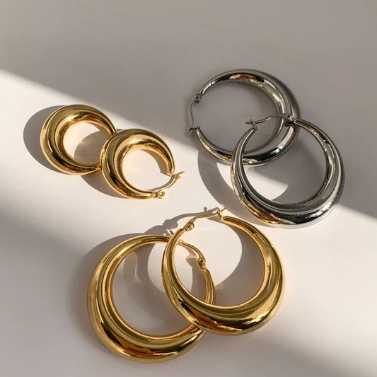 Vintage Style Geometric Solid Color Plating Titanium Steel 18k Gold Plated Hoop Earrings