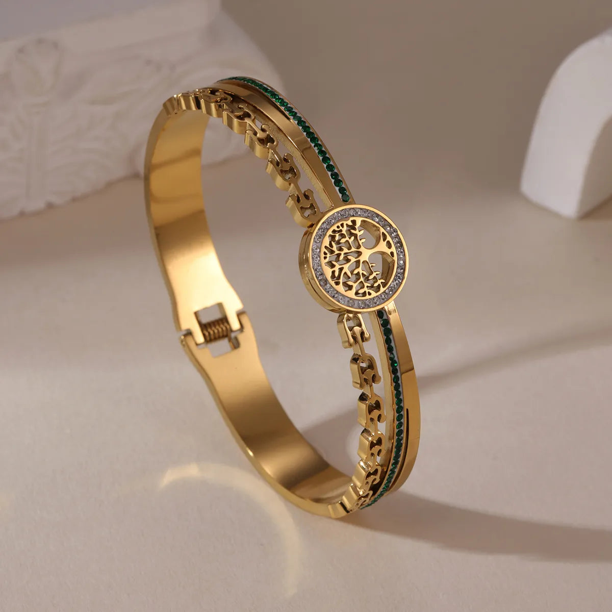 Casual Elegant Life Tree Flower 304 Stainless Steel 18K Gold Plated Bangle