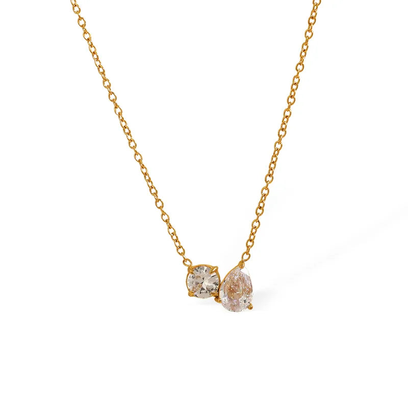 French Style Geometric 304 Stainless Steel Zircon 18K Gold Plated Pendant Necklace Cable Chain