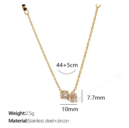 French Style Geometric 304 Stainless Steel Zircon 18K Gold Plated Pendant Necklace Cable Chain