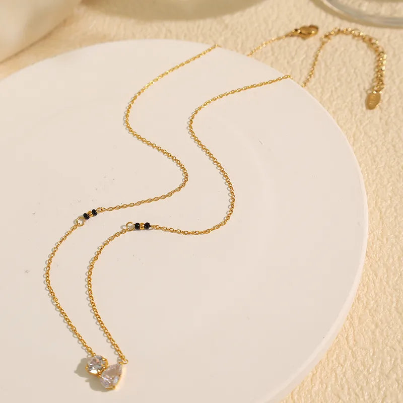 French Style Geometric 304 Stainless Steel Zircon 18K Gold Plated Pendant Necklace Cable Chain