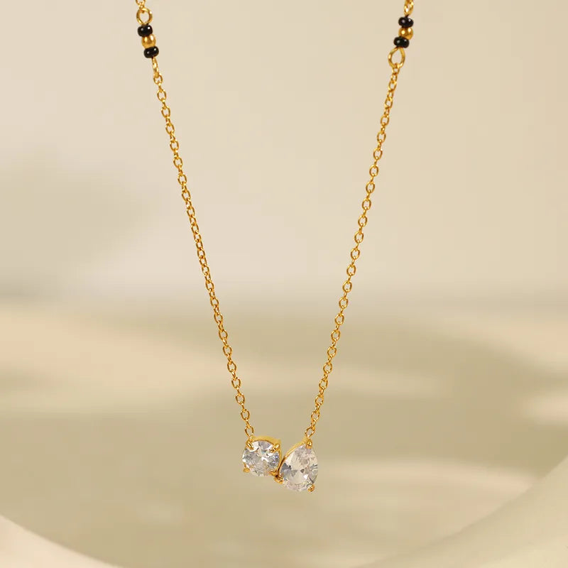 French Style Geometric 304 Stainless Steel Zircon 18K Gold Plated Pendant Necklace Cable Chain