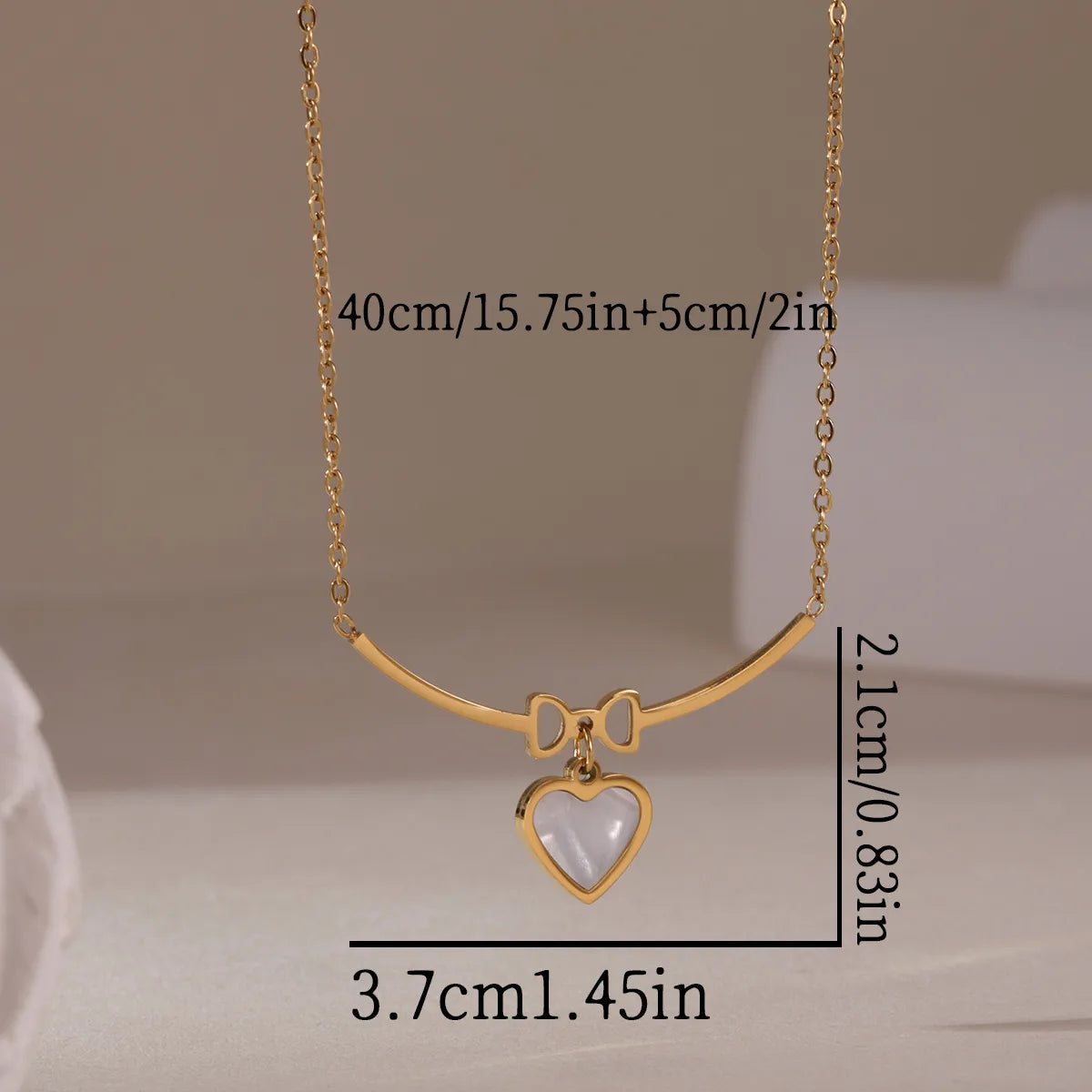 Heart Shape Bow Knot 304 Stainless Steel 18K Gold Plated Necklace Cable Chain