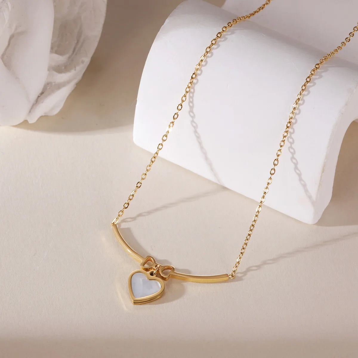 Heart Shape Bow Knot 304 Stainless Steel 18K Gold Plated Necklace Cable Chain