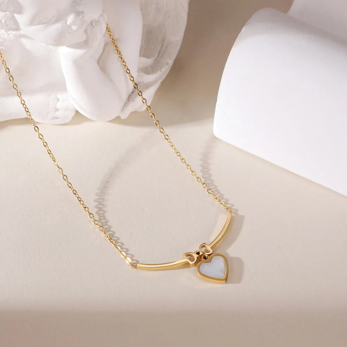 Heart Shape Bow Knot 304 Stainless Steel 18K Gold Plated Necklace Cable Chain