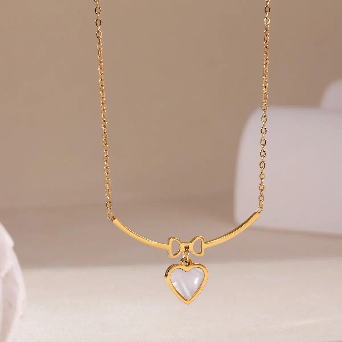 Heart Shape Bow Knot 304 Stainless Steel 18K Gold Plated Necklace Cable Chain