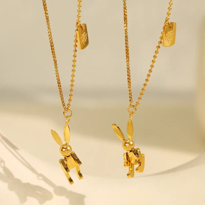 Rabbit 304 Stainless Steel 18K Gold Plated Polishing Plating Pendant Necklace Ball Chain Box Chain