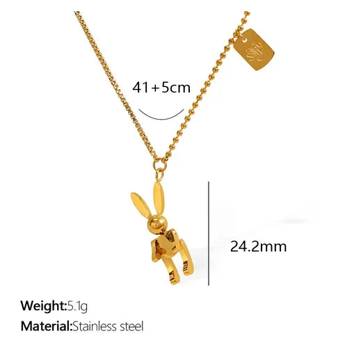 Rabbit 304 Stainless Steel 18K Gold Plated Polishing Plating Pendant Necklace Ball Chain Box Chain