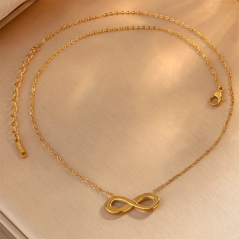 Infinity 304 Stainless Steel 18K Gold Plated Bracelets Necklace Jewelry Set