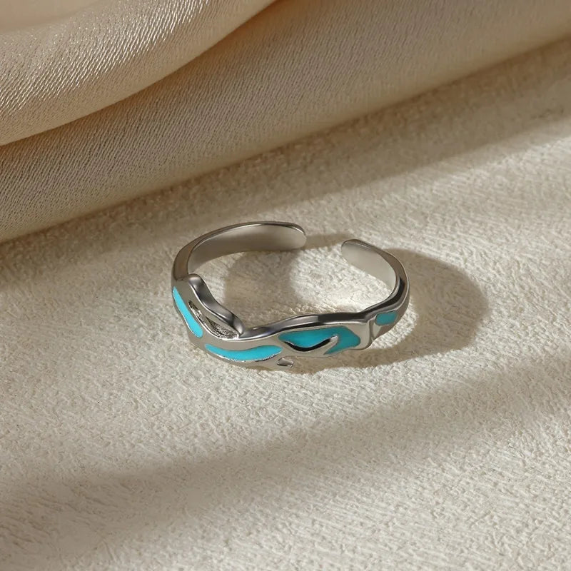 Pretty Teal Simple Style Geometric 304 Stainless Steel Open Ring