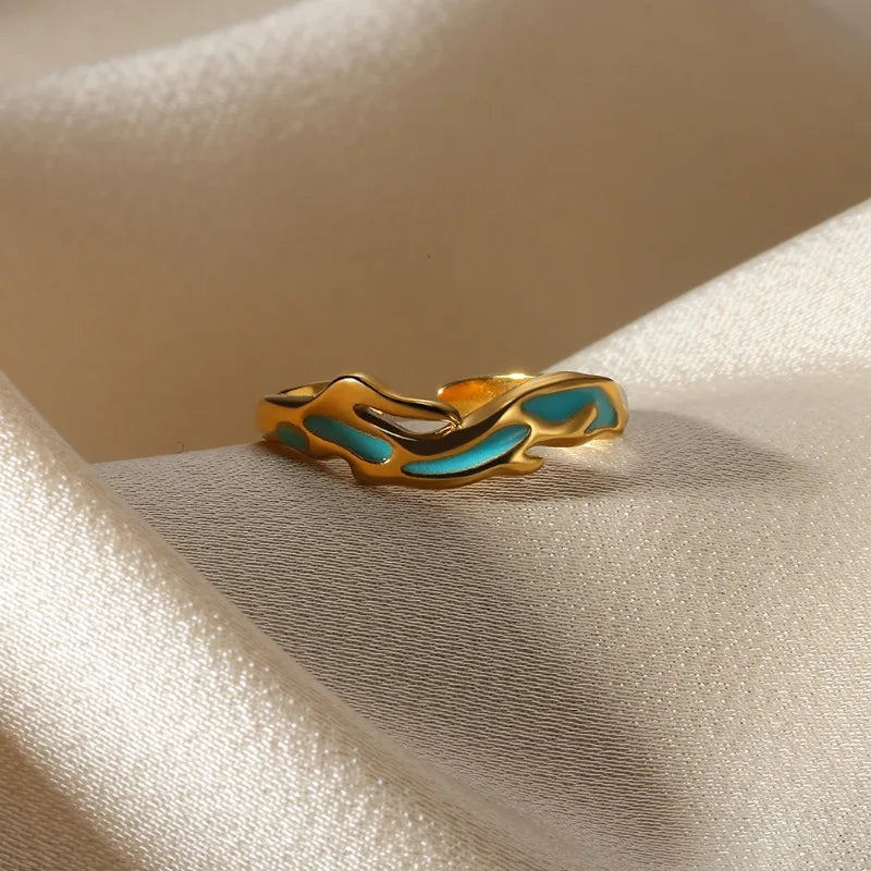 Pretty Teal Simple Style Geometric 304 Stainless Steel Open Ring