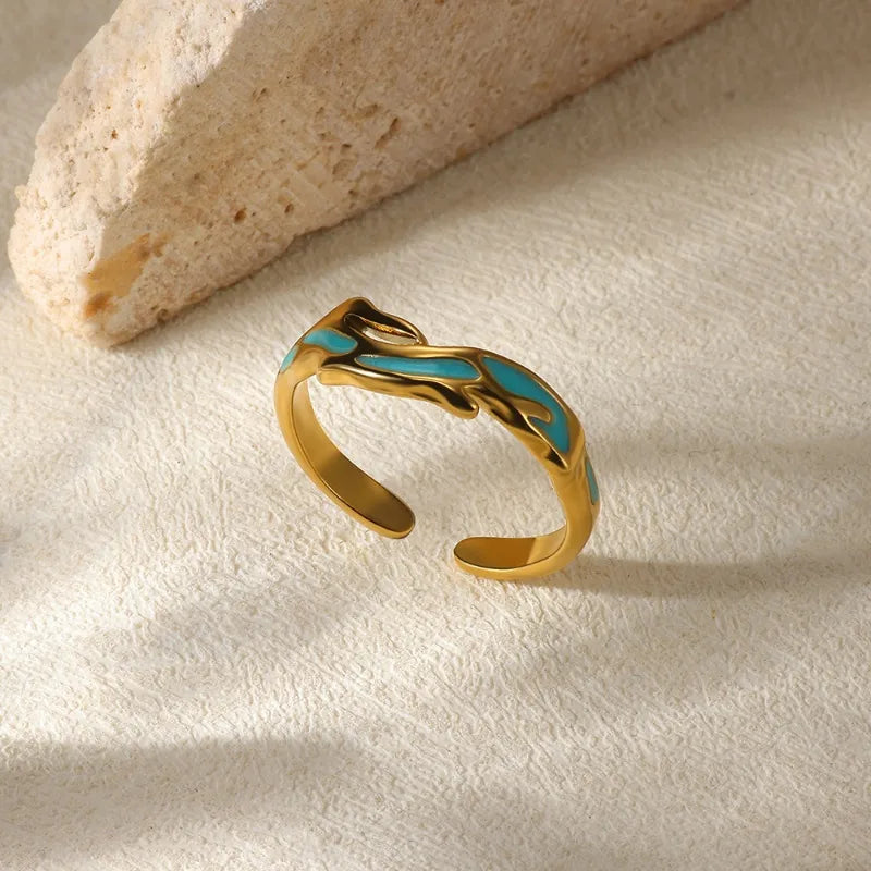 Pretty Teal Simple Style Geometric 304 Stainless Steel Open Ring