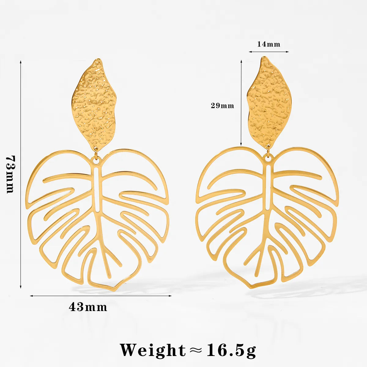 Leaves Flower Plating 304 Stainless Steel 316 Stainless Steel 16K Gold Plated White Gold Plated Drop Earring