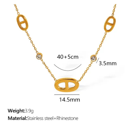 Unique 304 Stainless Steel Artificial Rhinestones 18K Gold Plated Polishing Plating Inlay Necklace