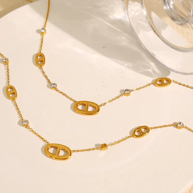 Unique 304 Stainless Steel Artificial Rhinestones 18K Gold Plated Polishing Plating Inlay Necklace