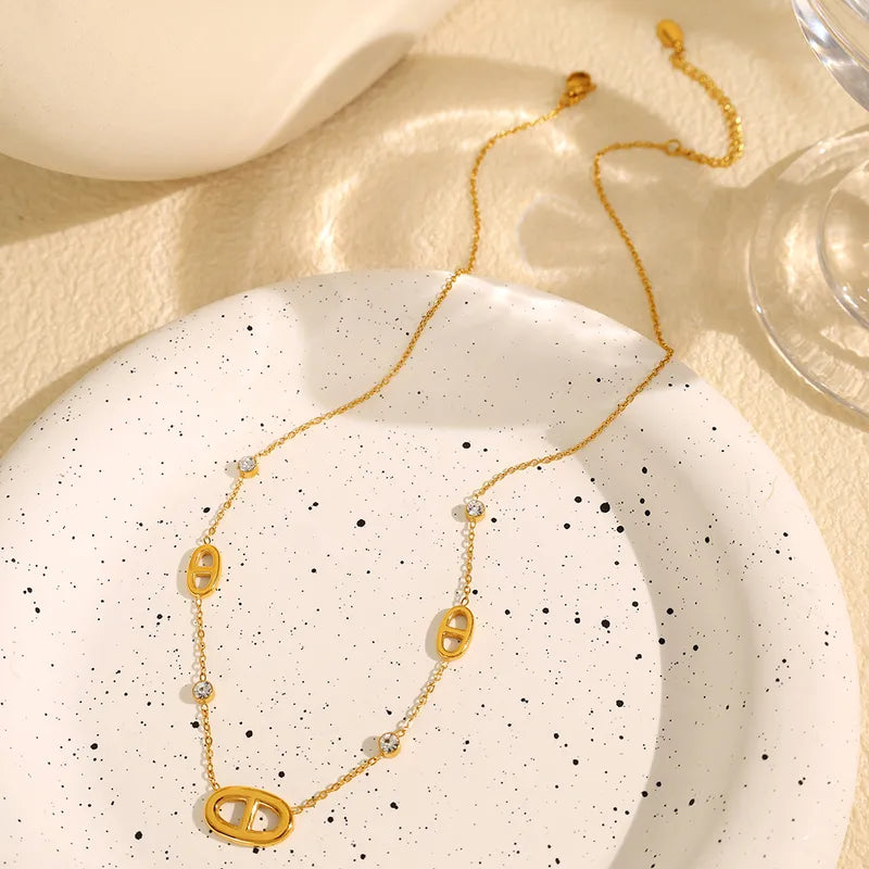 Unique 304 Stainless Steel Artificial Rhinestones 18K Gold Plated Polishing Plating Inlay Necklace