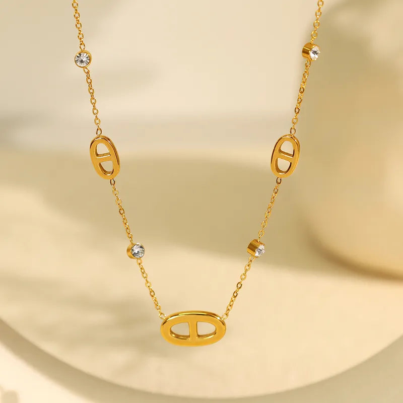 Unique 304 Stainless Steel Artificial Rhinestones 18K Gold Plated Polishing Plating Inlay Necklace