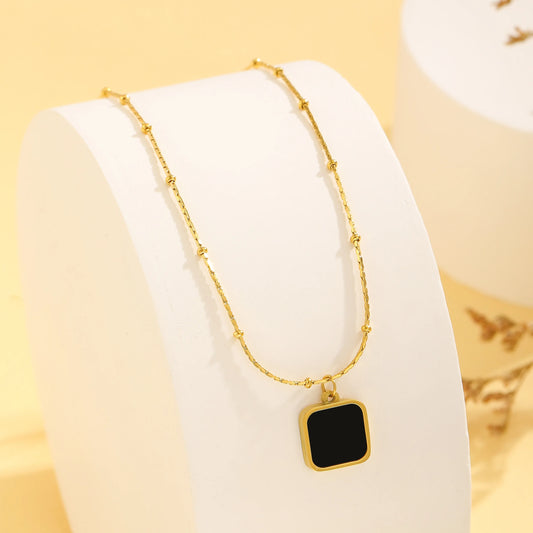 Square Titanium Steel 18K Gold Plated IG Style Simple Style Plating Inlay Round Heart Shape Roman Numeral Shell Pendant Necklace