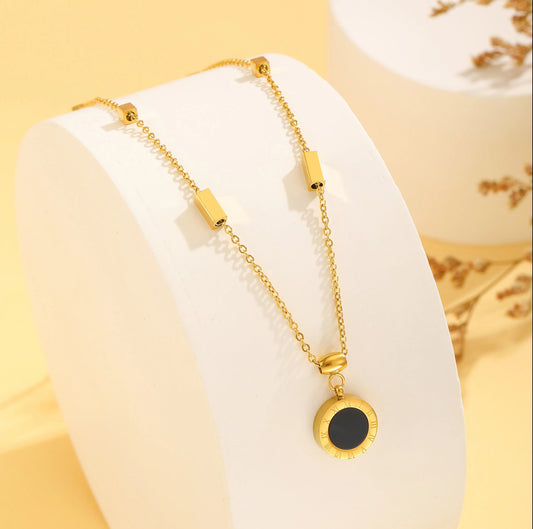 Roman Numerals 18K Gold Plated IG Style Simple Style Plating Inlay Round Heart Shape Roman Numeral Shell Pendant Necklace