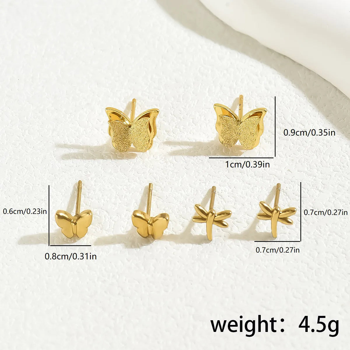 Butterfly 201 Stainless Steel 18K Gold Plated Ear Studs