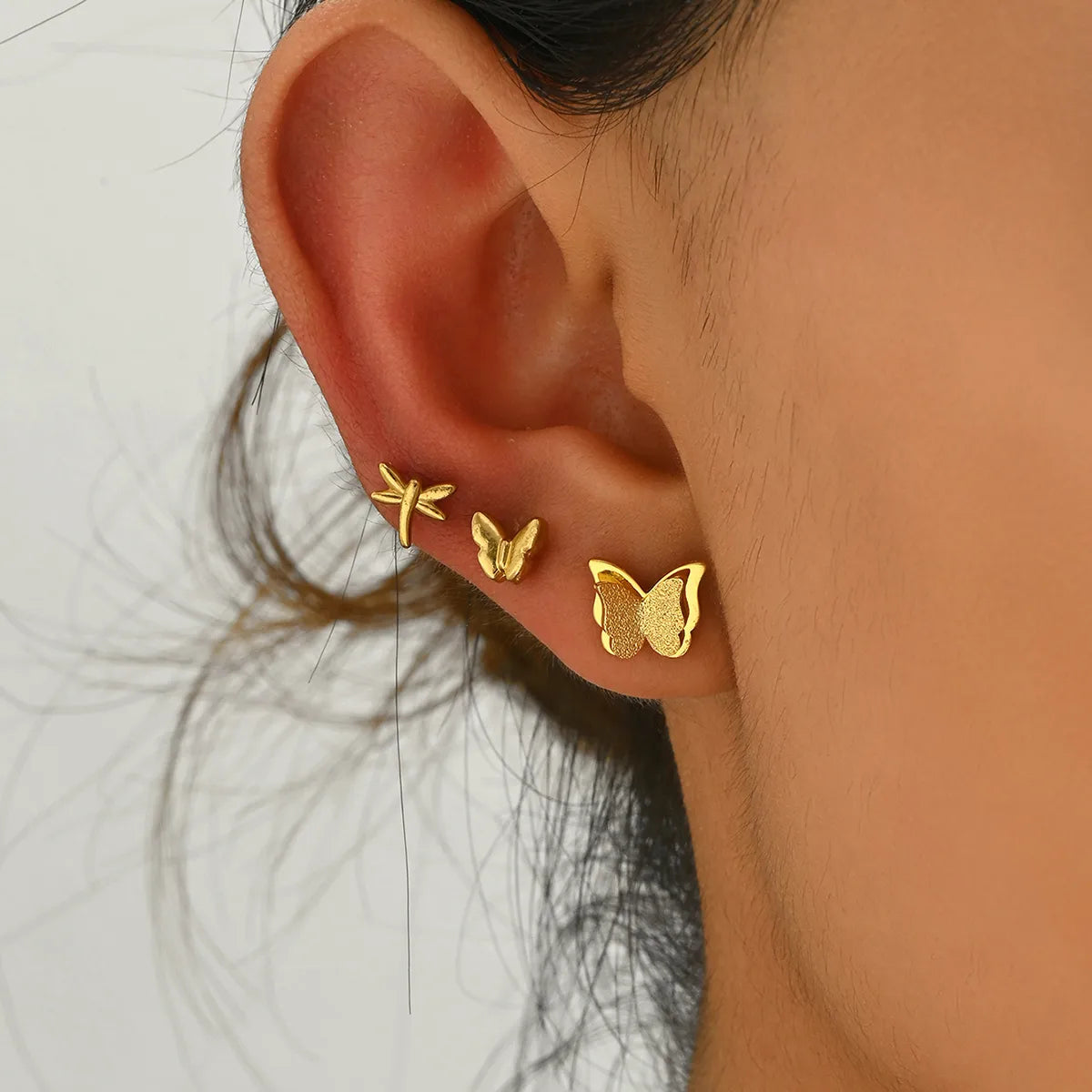 Butterfly 201 Stainless Steel 18K Gold Plated Ear Studs