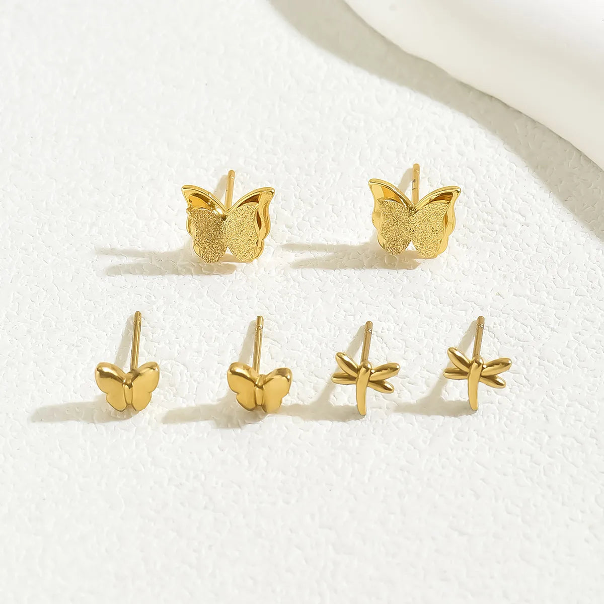 Butterfly 201 Stainless Steel 18K Gold Plated Ear Studs