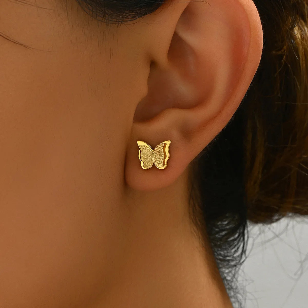 Butterfly 201 Stainless Steel 18K Gold Plated Ear Studs