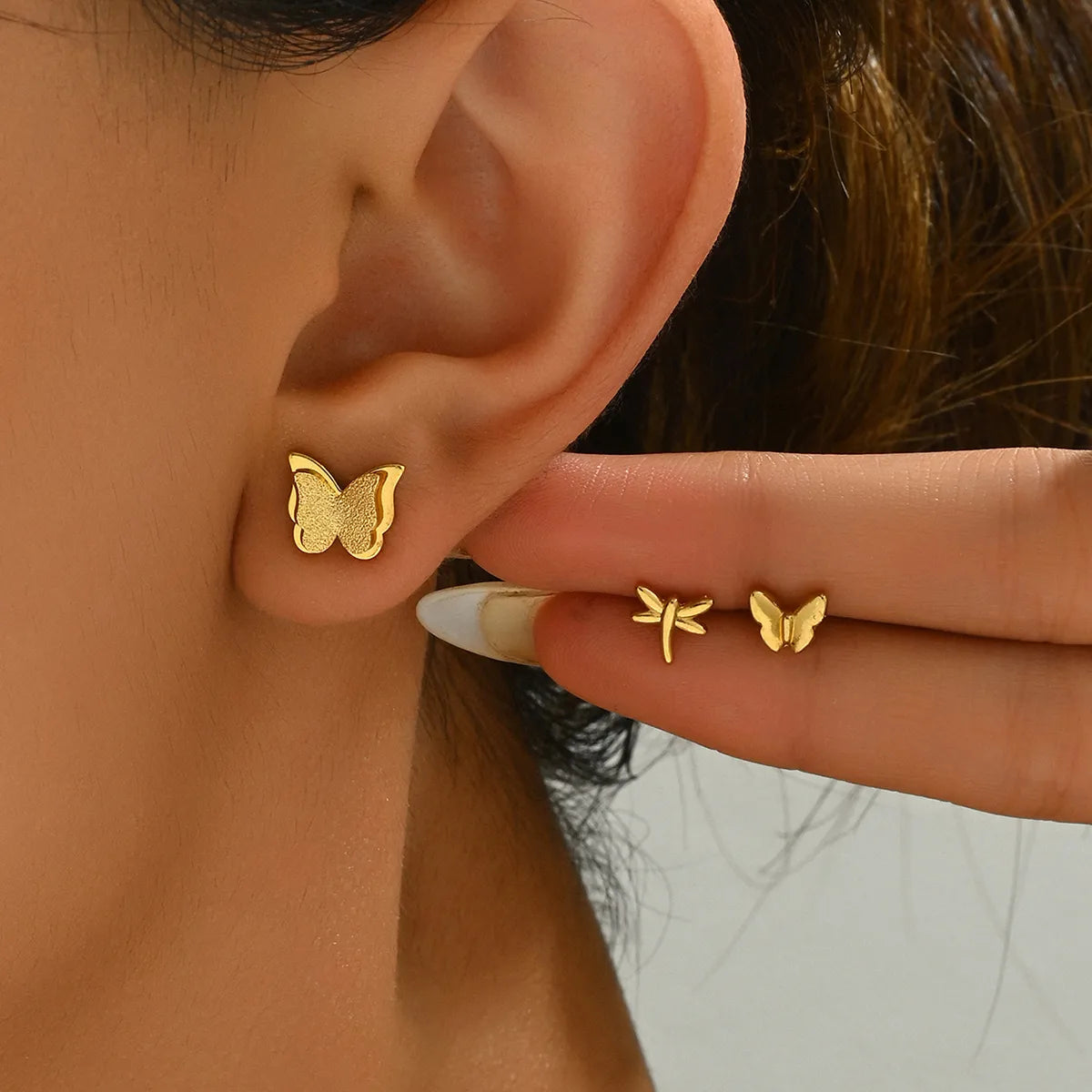 Butterfly 201 Stainless Steel 18K Gold Plated Ear Studs