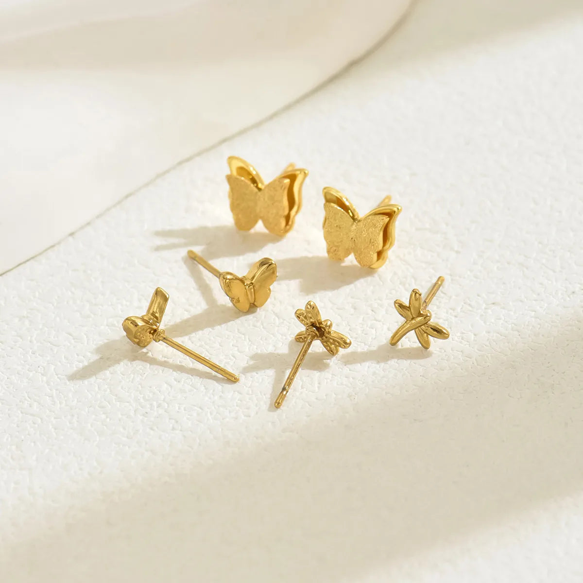 Butterfly 201 Stainless Steel 18K Gold Plated Ear Studs