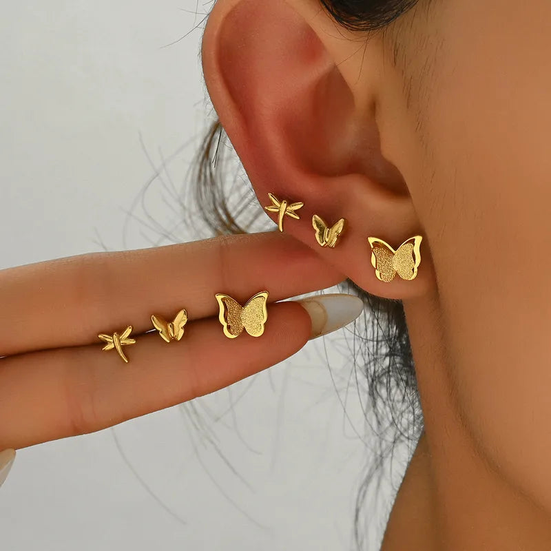 Butterfly 201 Stainless Steel 18K Gold Plated Ear Studs