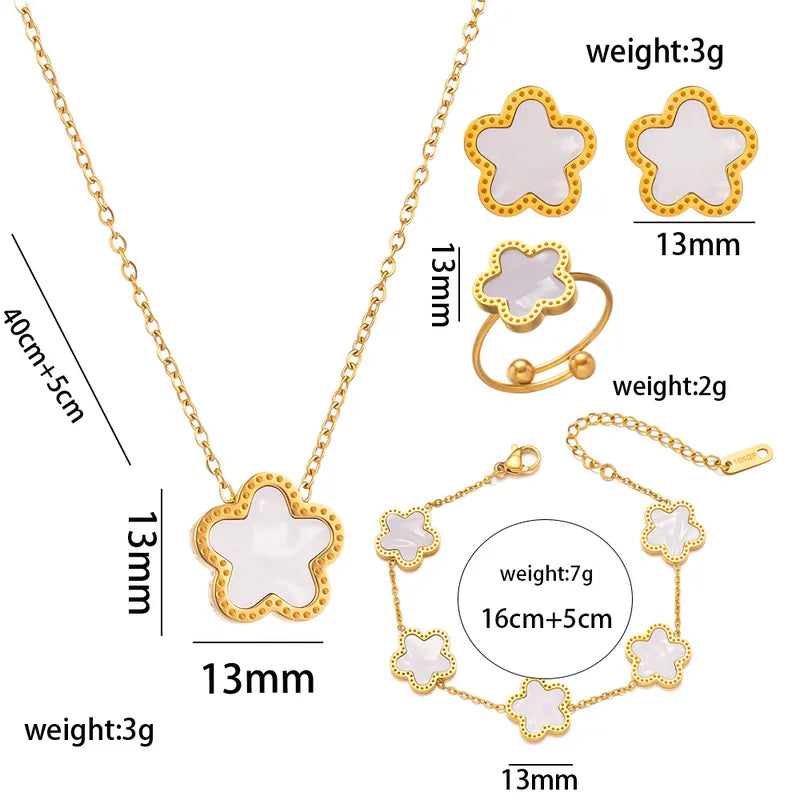 Luxurious Shiny Clover Titanium Steel Acrylic 18K Gold Plated Bracelets Necklace