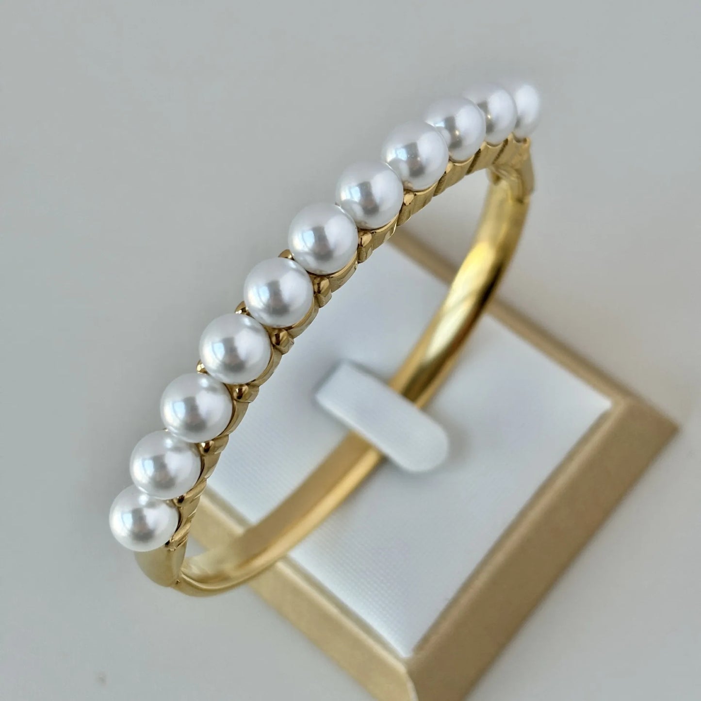 Titanium Steel 18K Gold Plated Rhinestones Pearl Bangle