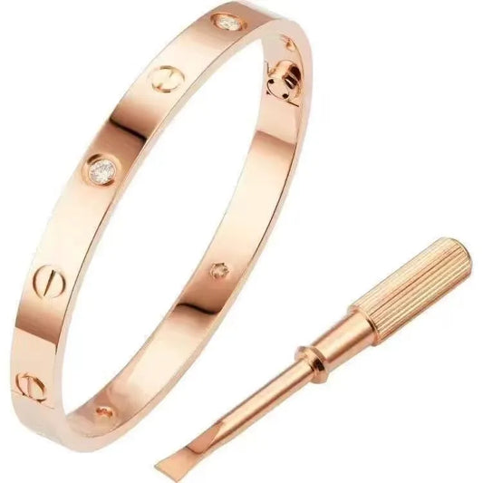 Rose Gold Titanium Steel 18K Gold Plated Zircon Cartier Bangle