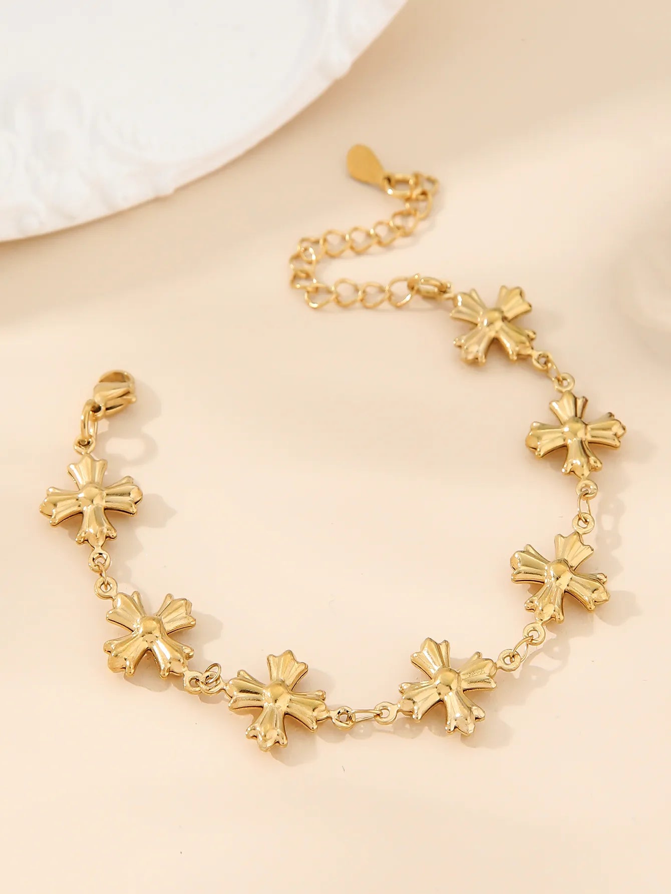 Cross 304 Stainless Steel 18K Gold Plated Multi Charms Necklace Bracelet