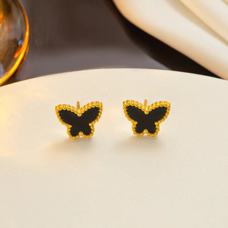 Black Titanium Steel Simple Style Butterfly Plating Earrings