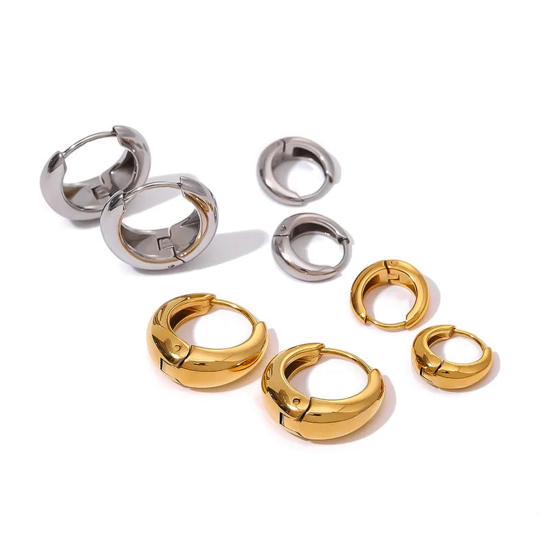 Basic O-Shape Round 304 Stainless Steel 18K Gold Plated Earring