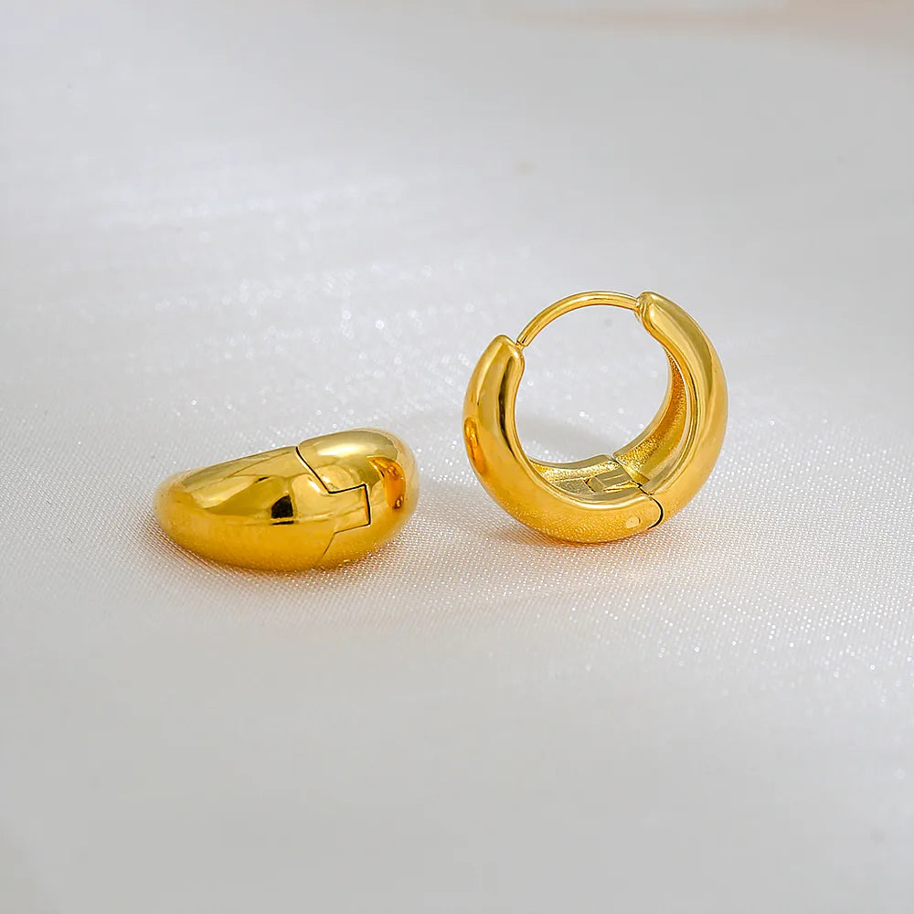 Basic O-Shape Round 304 Stainless Steel 18K Gold Plated Earring