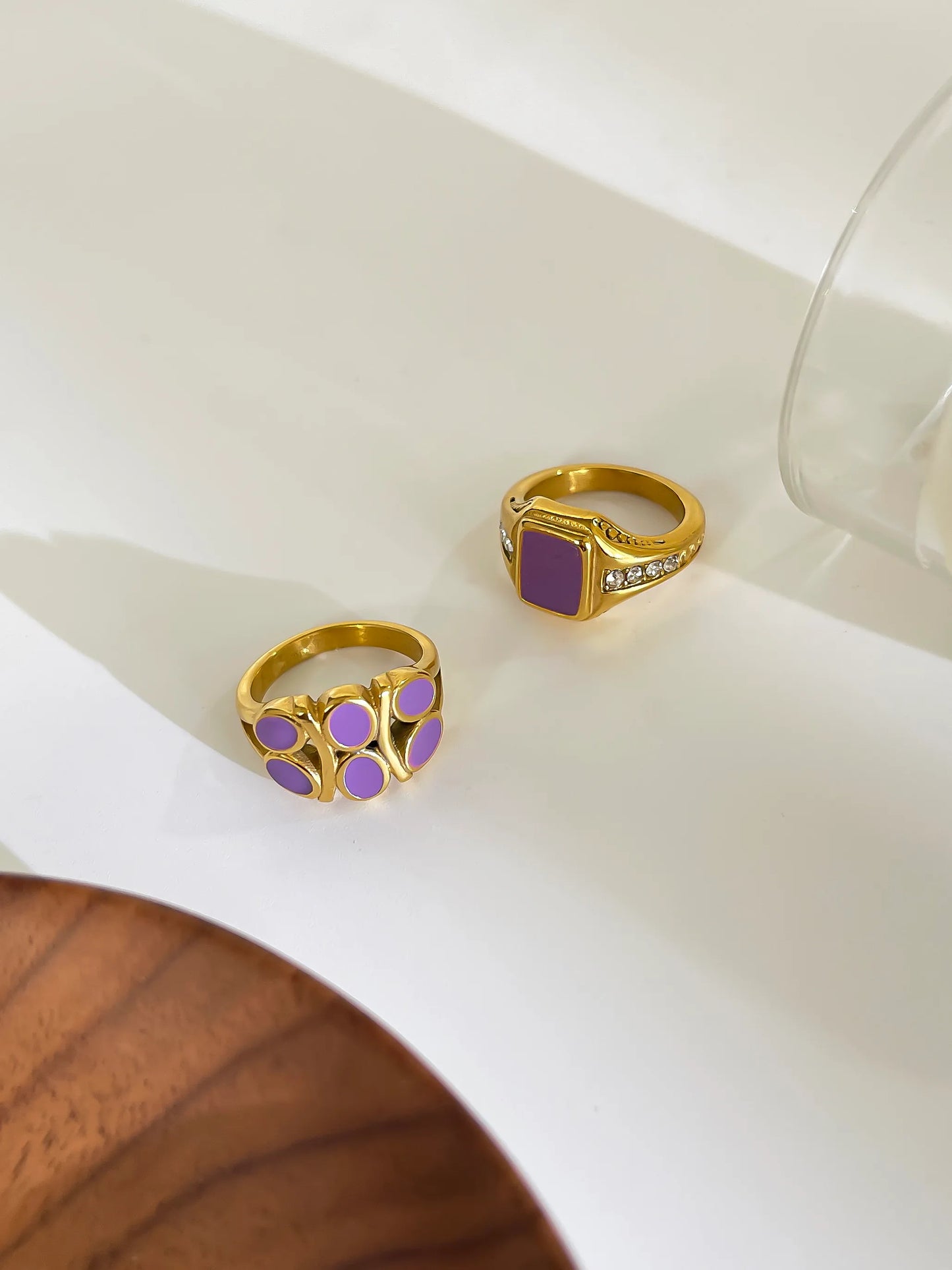 Sweet Simple Style Commute Geometric 316L Stainless Steel Rhinestones 18K Gold Plated Inlay Ring