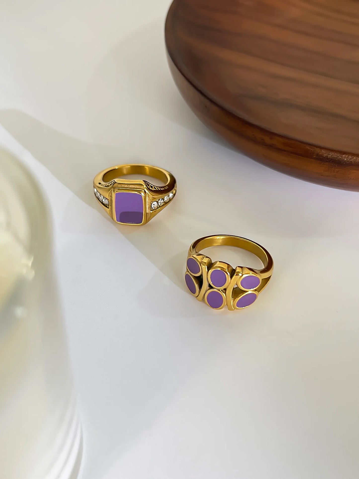 Sweet Simple Style Commute Geometric 316L Stainless Steel Rhinestones 18K Gold Plated Inlay Ring