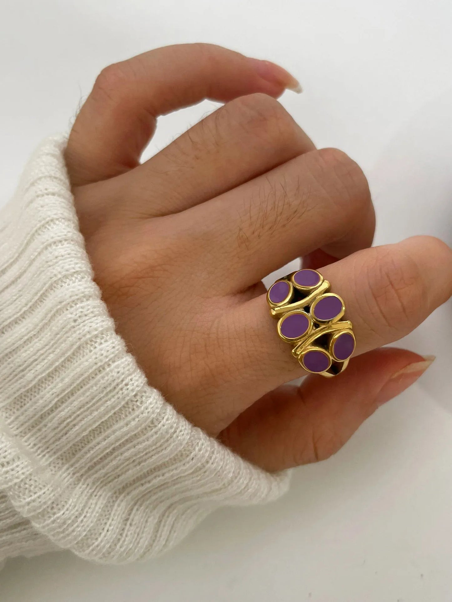 Sweet Simple Style Commute Geometric 316L Stainless Steel Rhinestones 18K Gold Plated Inlay Ring