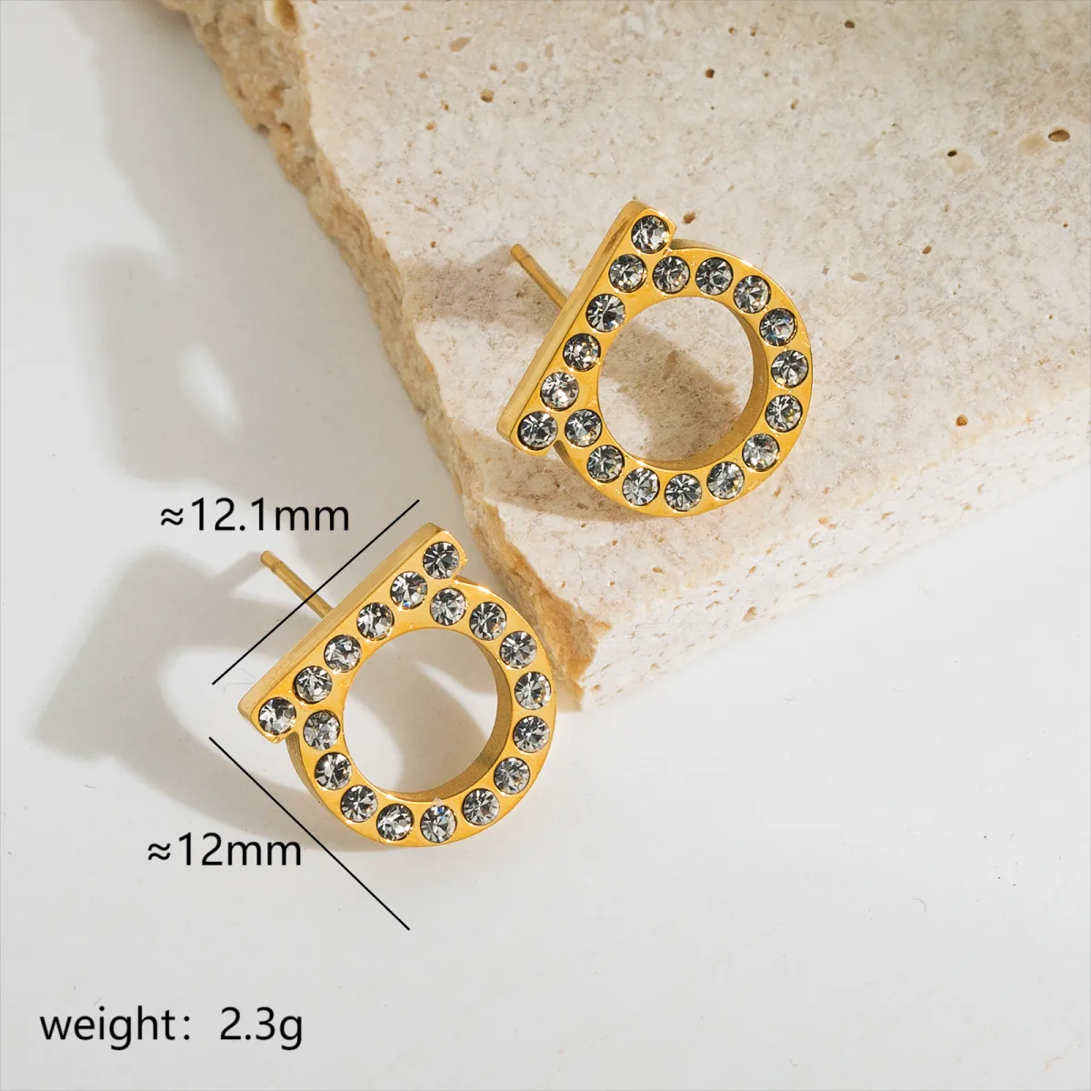 Classic Style Letter 304 Stainless Steel Zircon 18K Gold Plated Plating Inlay Stainless Steel Earring