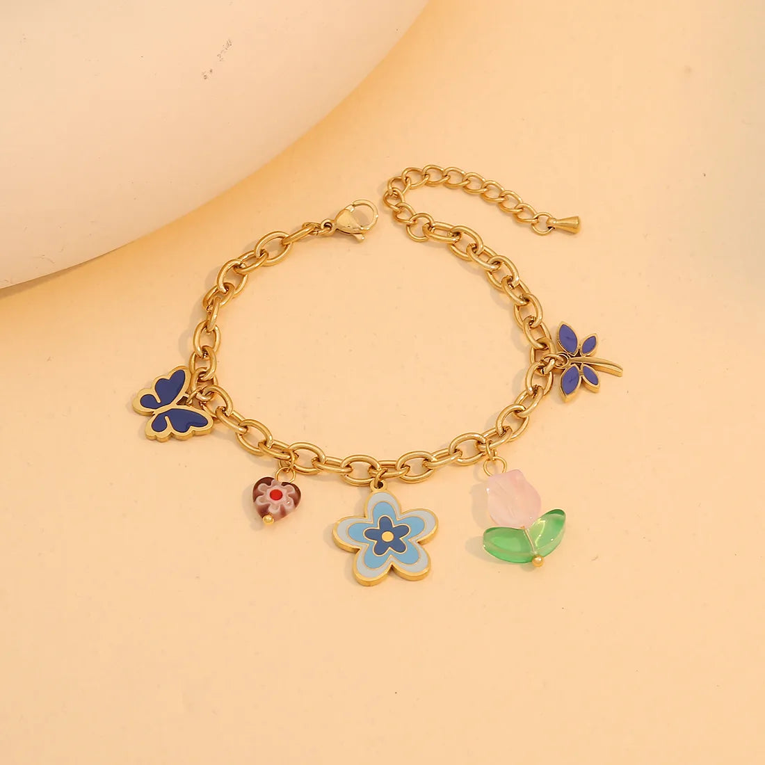 Colorful Flower Butterfly Necklace Elegant Stainless Steel  Bracelet