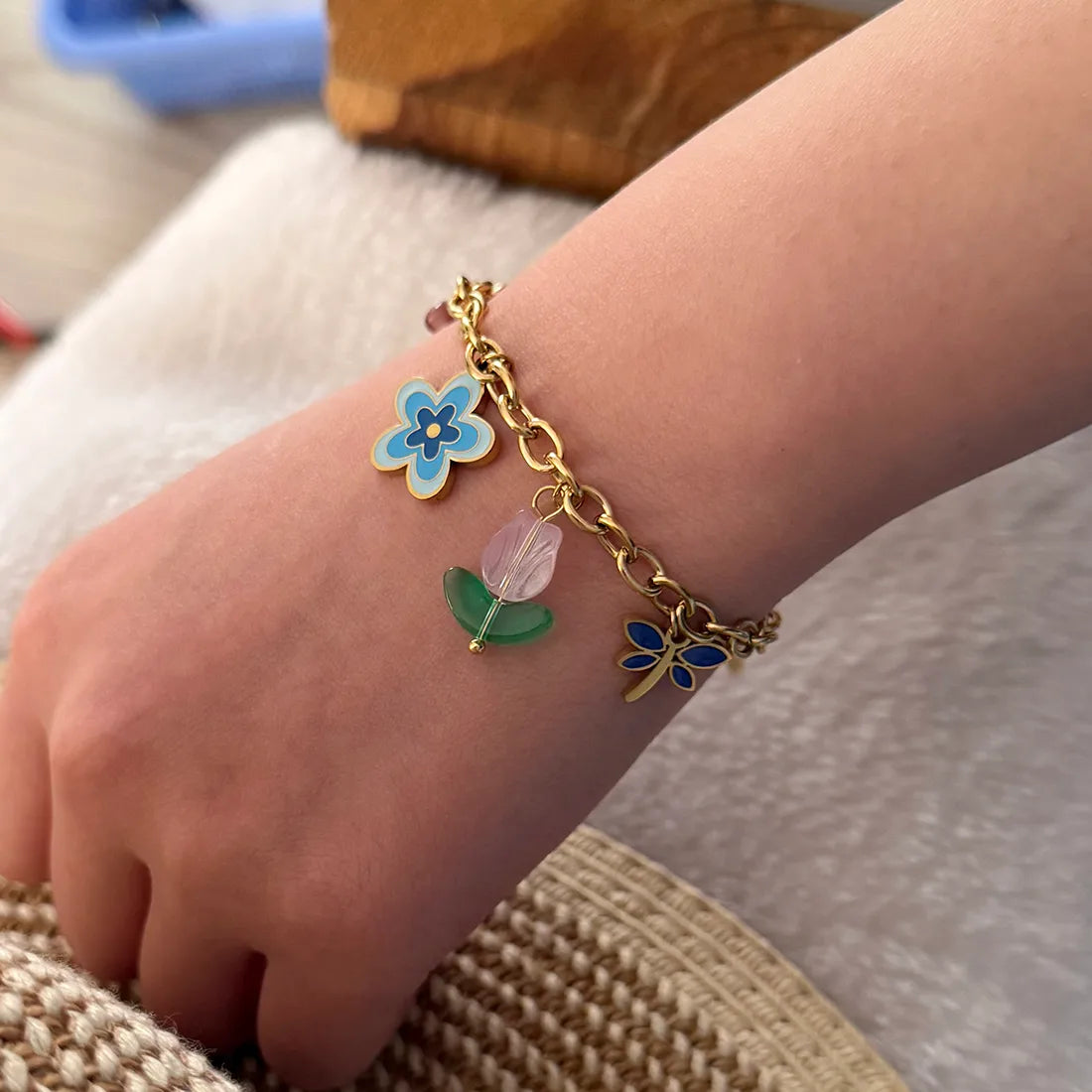 Colorful Flower Butterfly Necklace Elegant Stainless Steel  Bracelet