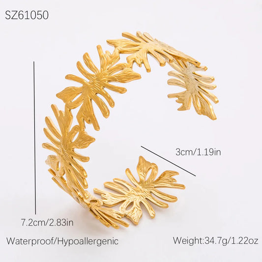 Exaggerated Flower 304 Stainless Steel 18K Gold Plated Bangle