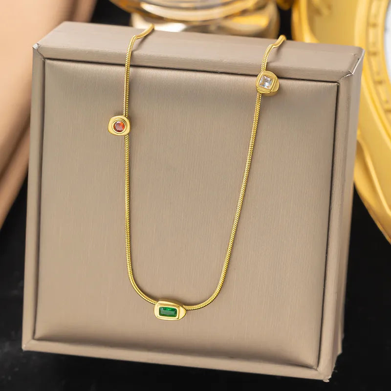 304 Stainless Steel 18K Gold Plated Classic Style Streetwear Inlay Necklace