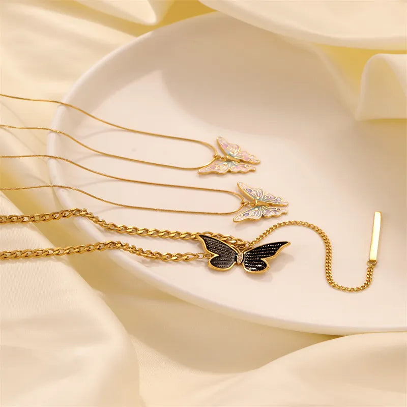 Style Butterfly Stainless Steel Titanium Steel Gold Plated Polishing Plating Pendant Necklace