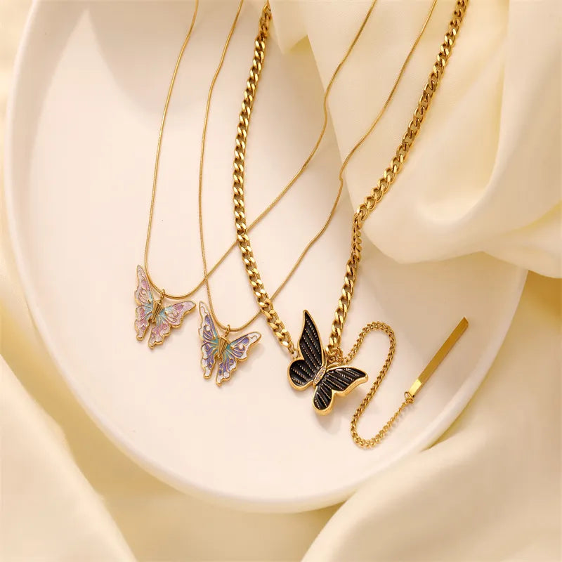 Style Butterfly Stainless Steel Titanium Steel Gold Plated Polishing Plating Pendant Necklace