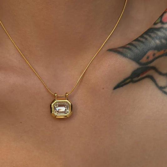 Titanium Steel Plating Inlay Zircon 18K Gold Plated Pendant Necklace