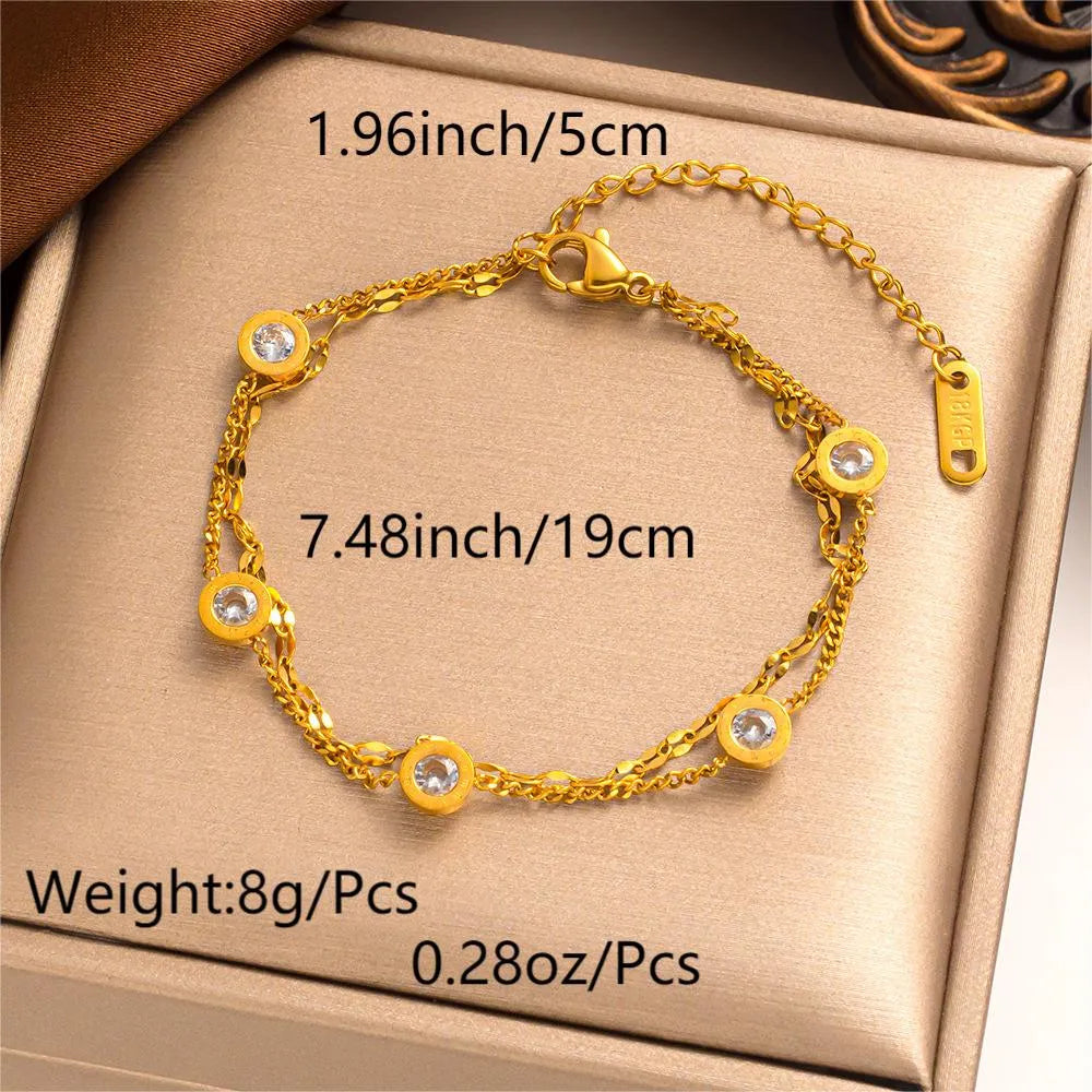 Casual Elegant Round Titanium Steel Zircon Plating Inlay Anklet